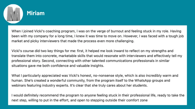Vicki Marinker Candid Career Coach Get Hired Testimonial